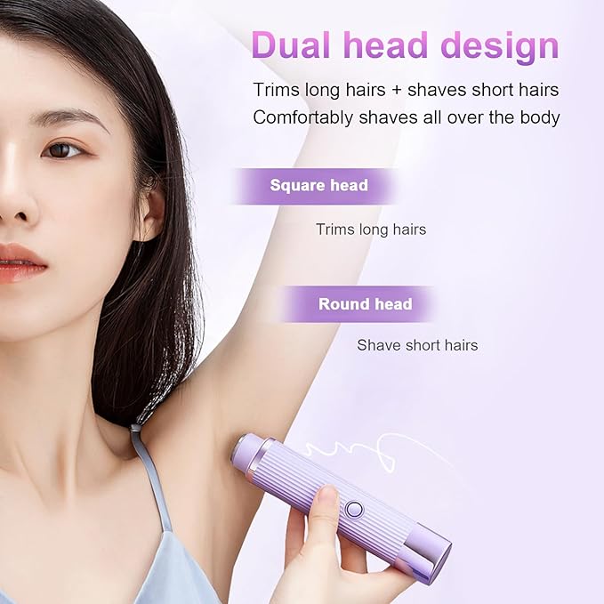Electric Bikini Trimer Shaver for Women,2 in 1 Dual-Head Waterproof Shaver Portable Hair Removal Kit for Bikini Underarm Leg Arm Body Face