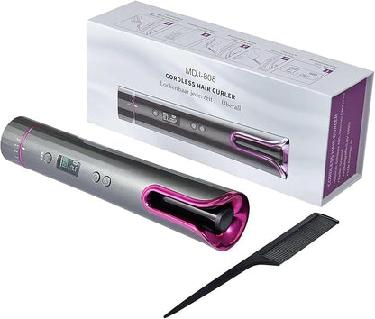 BlumWay Wireless Automatic Curling Iron, Wireless Curler Wireless Curling Iron USB Hair Curler with Scalding Protection, 4 Temperature 6 Time Settings LCD Display