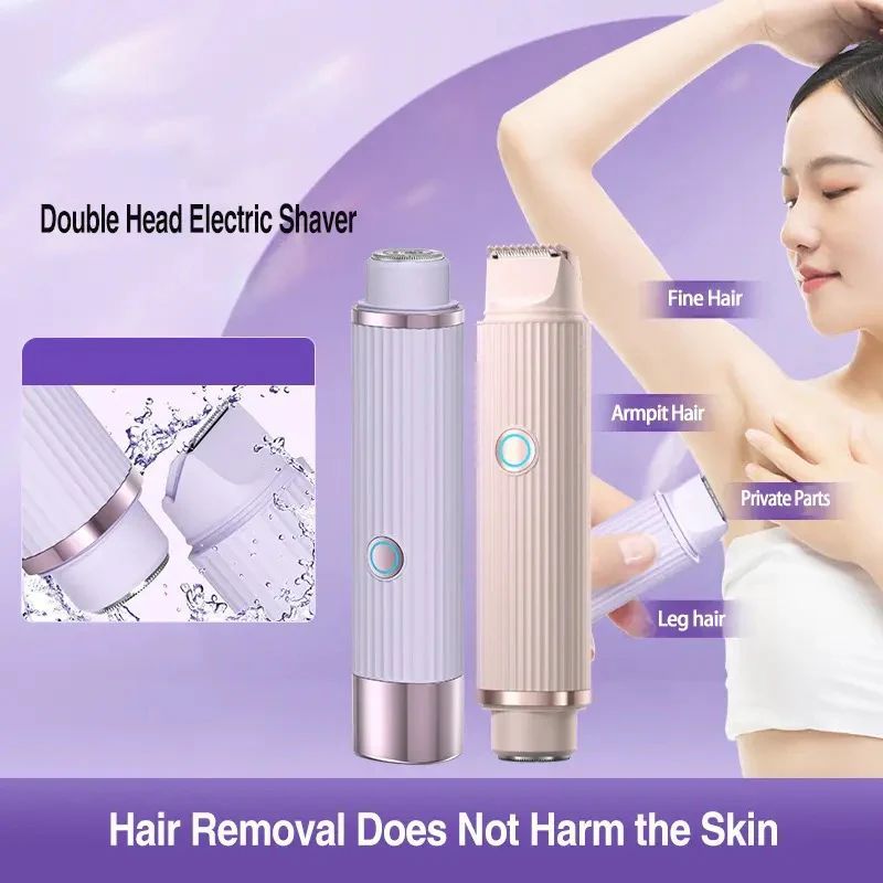 Electric Bikini Trimer Shaver for Women，2 in 1 Dual-Head Waterproof Shaver Portable Hair Removal Kit for Bikini Underarm Leg Arm Body Face