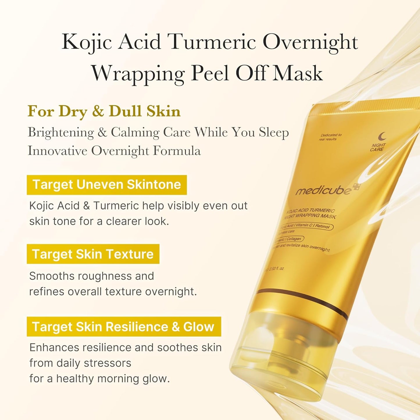 Medicube Kojic Acid Turmeric Overnight Wrapping Peel Off Mask – Brightens & Defends Against Skin Stress for a Clear, Glowing Complexion, Korean Skincare, 2.53 fl. oz.